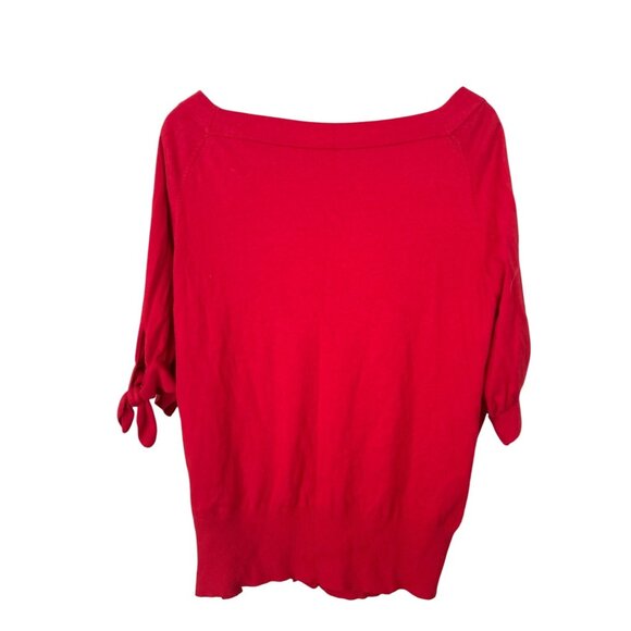 Anne Klein Red Button Front Cardigan Short Sleeve Tie Cotton Office Sweater 2X - Picture 2 of 5